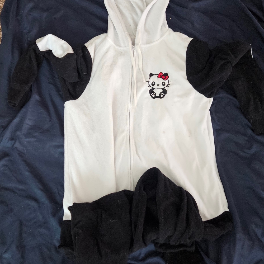 Hello Kitty Adult One Piece Pajama - Black and White